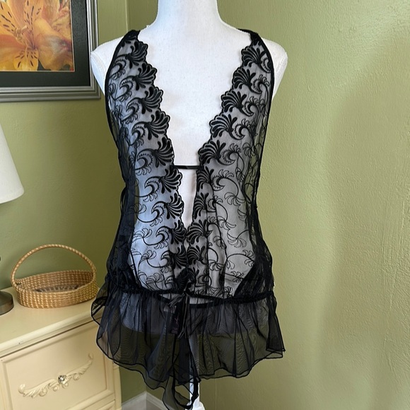Dreamgirl Plus Size Black Leather Lace Chemise